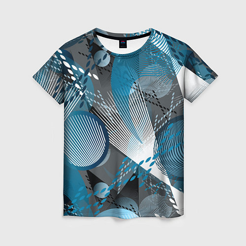 Женская футболка Абстрактный серо-синий принт / 3D-принт – фото 1