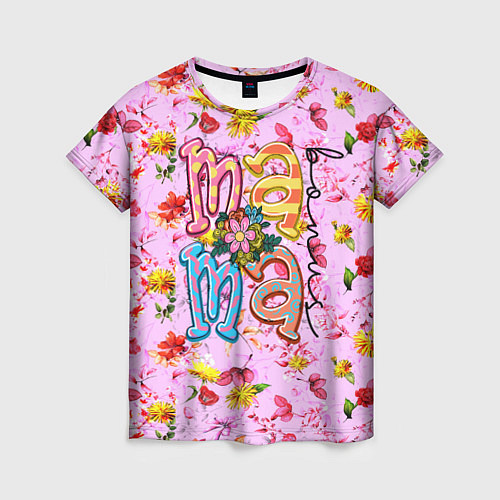 Женская футболка Слово МАМА в цветочках / 3D-принт – фото 1