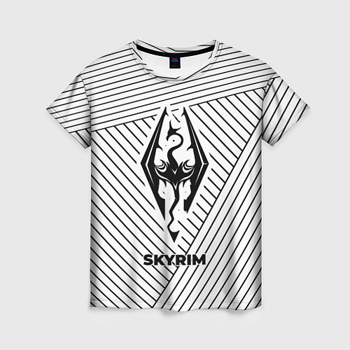 Женская футболка Символ Skyrim на светлом фоне с полосами / 3D-принт – фото 1