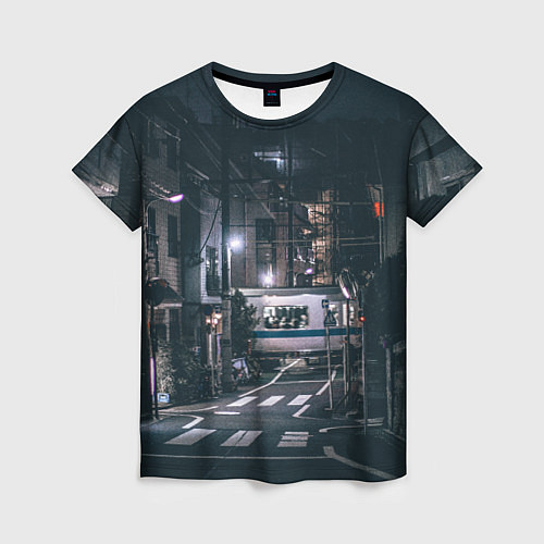 Женская футболка Ночная улица города - Белый / 3D-принт – фото 1