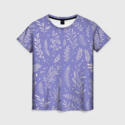 Женская футболка Цветы и Листья На Фиолетовом Фоне
