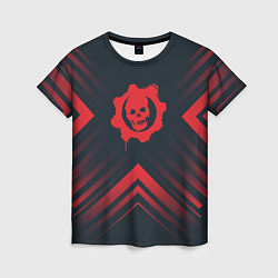 Футболка женская Красный Символ Gears of War на темном фоне со стре, цвет: 3D-принт
