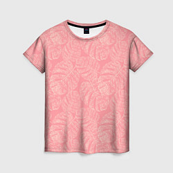 Женская футболка Бежевые листья монстеры на розовом