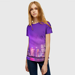 Футболка женская Неоновый мегаполис - Фиолетовый, цвет: 3D-принт — фото 2