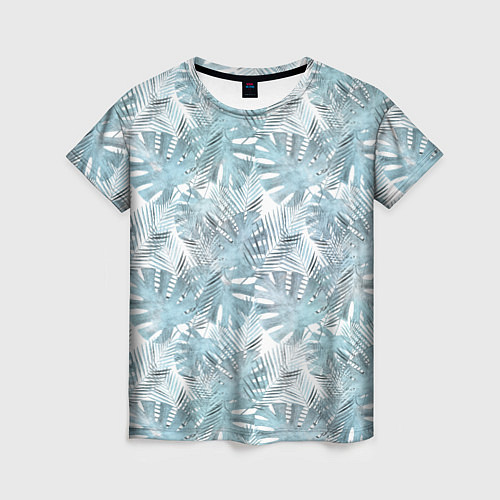 Женская футболка Голубые листья пальмы на белом / 3D-принт – фото 1