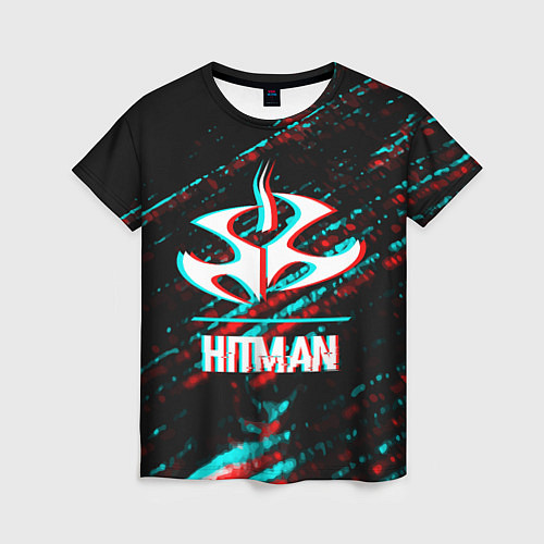 Женская футболка Hitman в стиле Glitch и Баги Графики на темном фон / 3D-принт – фото 1