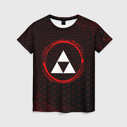Женская футболка Символ Zelda и краска вокруг на темном фоне / 3D-принт – фото 1