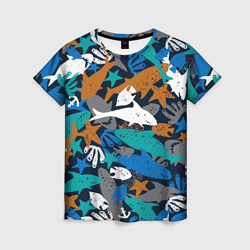 Женская футболка Акула и другие обитатели океана / 3D-принт – фото 1
