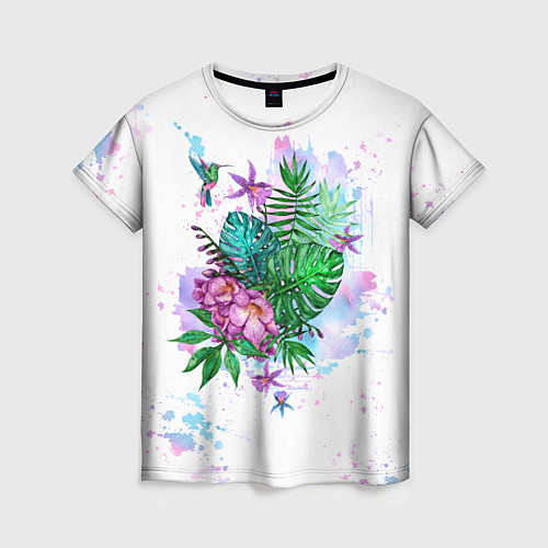 Женская футболка Тропический букет с колибри / 3D-принт – фото 1