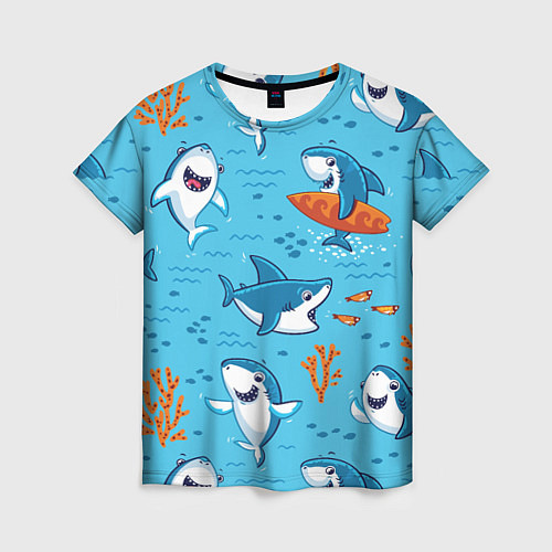 Женская футболка Прикольные акулята - паттерн / 3D-принт – фото 1
