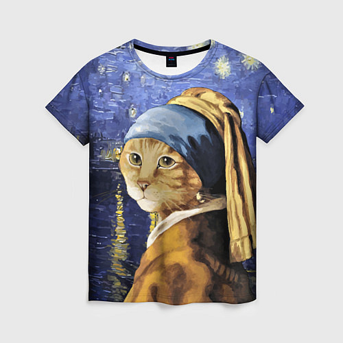 Женская футболка Прикол с котом: пародия картина / 3D-принт – фото 1