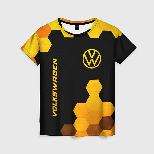 Женская футболка Volkswagen - gold gradient: символ и надпись верти / 3D-принт – фото 1