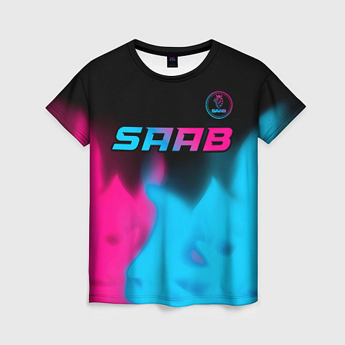 Женская футболка Saab - neon gradient: символ сверху / 3D-принт – фото 1