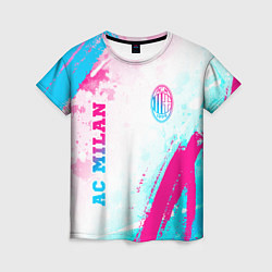 Женская футболка AC Milan neon gradient style: символ и надпись вер