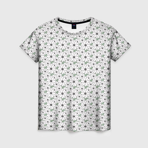 Женская футболка Белые ромашки на зеленом текстурированном фоне / 3D-принт – фото 1