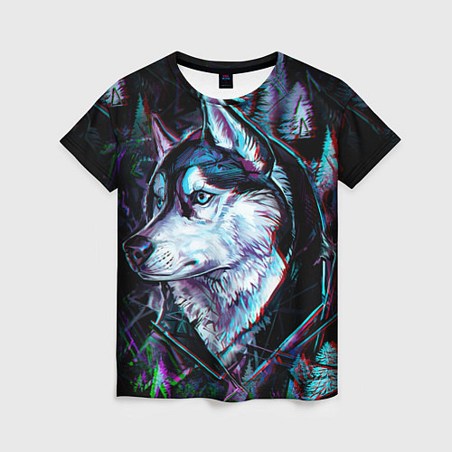 Женская футболка Волк - глитч / 3D-принт – фото 1