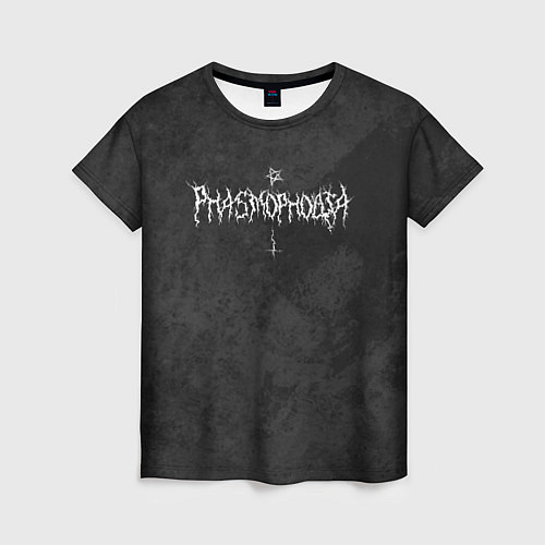 Женская футболка Phasmophobia пентаграмма и крест на сером фоне / 3D-принт – фото 1