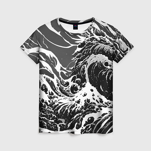 Женская футболка Черно-белые волны / 3D-принт – фото 1