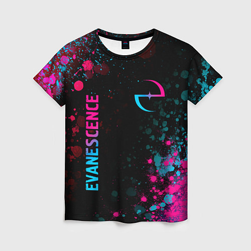 Женская футболка Evanescence - neon gradient: символ и надпись верт / 3D-принт – фото 1