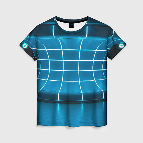 Женская футболка Абстрактная панель неоновых голубых фонарей / 3D-принт – фото 1
