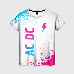 Женская футболка AC DC neon gradient style: символ и надпись вертик