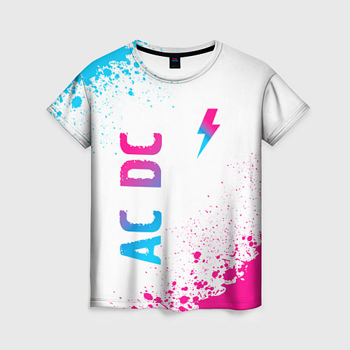 Женская футболка AC DC neon gradient style: символ и надпись вертик / 3D-принт – фото 1