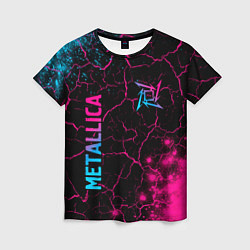 Футболка женская Metallica - neon gradient: символ и надпись вертик, цвет: 3D-принт