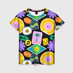 Женская футболка Летние наклейки pop-art паттерн