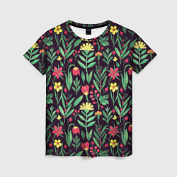 Женская футболка Цветочный акварельный паттерн