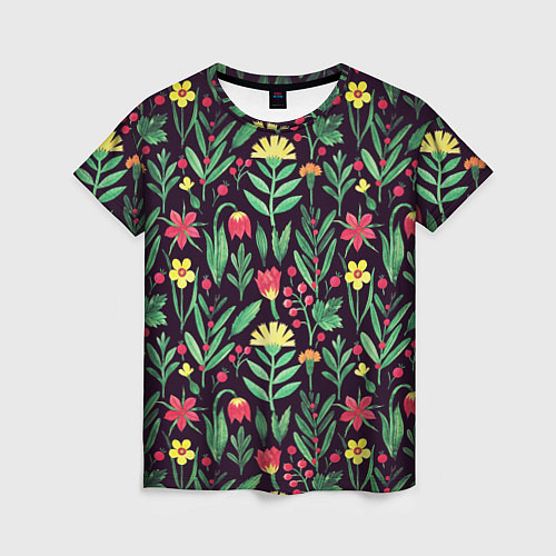 Женская футболка Цветочный акварельный паттерн / 3D-принт – фото 1