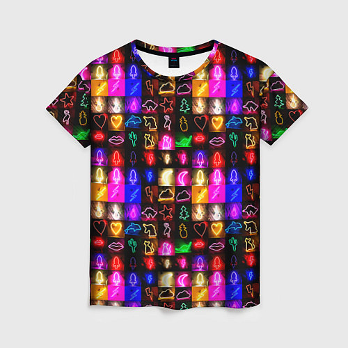 Женская футболка Neon glowing objects / 3D-принт – фото 1
