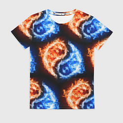 Футболка женская Инь - янь, огонь - вода, паттерн, цвет: 3D-принт
