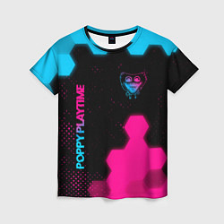 Женская футболка Poppy Playtime - neon gradient: символ и надпись в