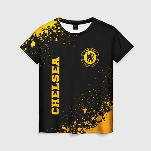 Женская футболка Chelsea - gold gradient: символ и надпись вертикал / 3D-принт – фото 1