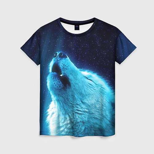 Женская футболка Волк воет ну зимнее ночное небо / 3D-принт – фото 1