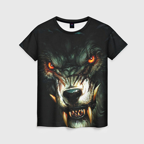 Женская футболка Злой волк с длинными клыками / 3D-принт – фото 1