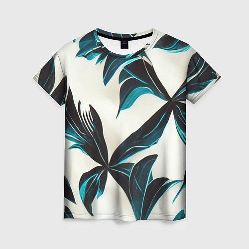Женская футболка Листья тропические тёмно-синие / 3D-принт – фото 1