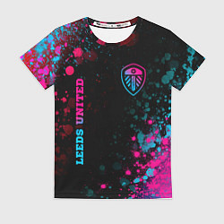 Футболка женская Leeds United - neon gradient: символ и надпись вер, цвет: 3D-принт