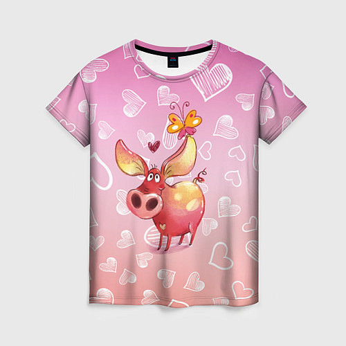 Женская футболка Свинка с большими ушами и с бабочкой / 3D-принт – фото 1
