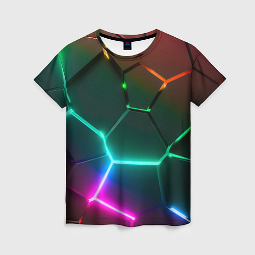 Женская футболка Радужный градиент неоновые геометрические плиты / 3D-принт – фото 1