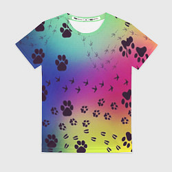 Футболка женская Следы кошек и птиц, цвет: 3D-принт