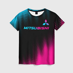 Футболка женская Mitsubishi - neon gradient: символ сверху, цвет: 3D-принт