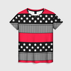 Женская футболка Red and black pattern with stripes and stars