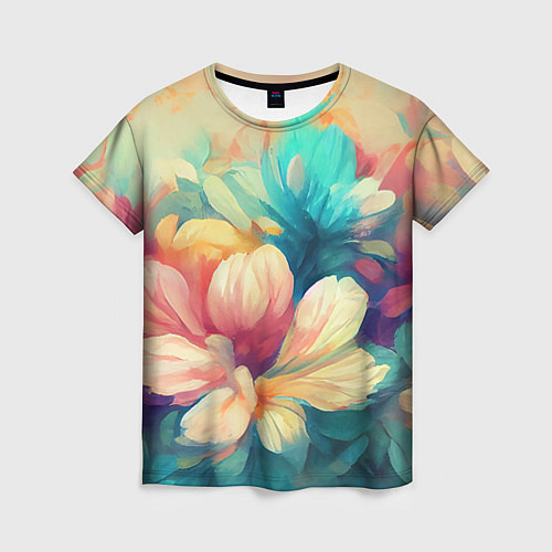 Женская футболка Цветочный букет нарисованный маслом / 3D-принт – фото 1