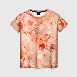 Женская футболка Гранжевый цветочный узор, коралловый фон