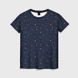 Женская футболка Золотые, красные, синие звезды на темно синем