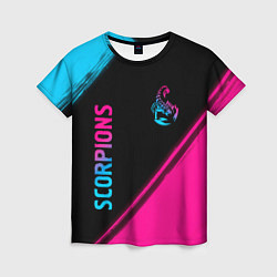 Женская футболка Scorpions - neon gradient: надпись, символ
