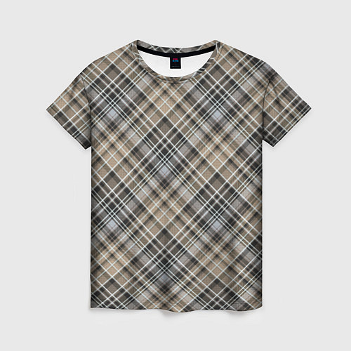 Женская футболка Классический клетчатый , бежево-коричневый фон / 3D-принт – фото 1