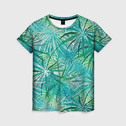 Женская футболка Тропические листья на зеленом фоне