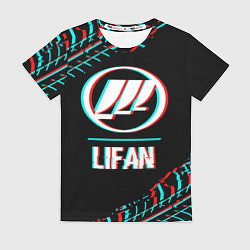 Футболка женская Значок Lifan в стиле glitch на темном фоне, цвет: 3D-принт